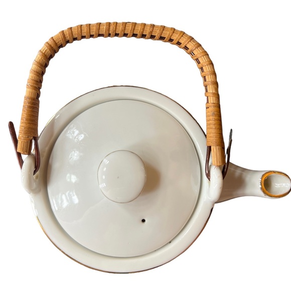 Imari Style Ware Tea Pot Gold Lined Wicker Handle - Picture 3 of 8